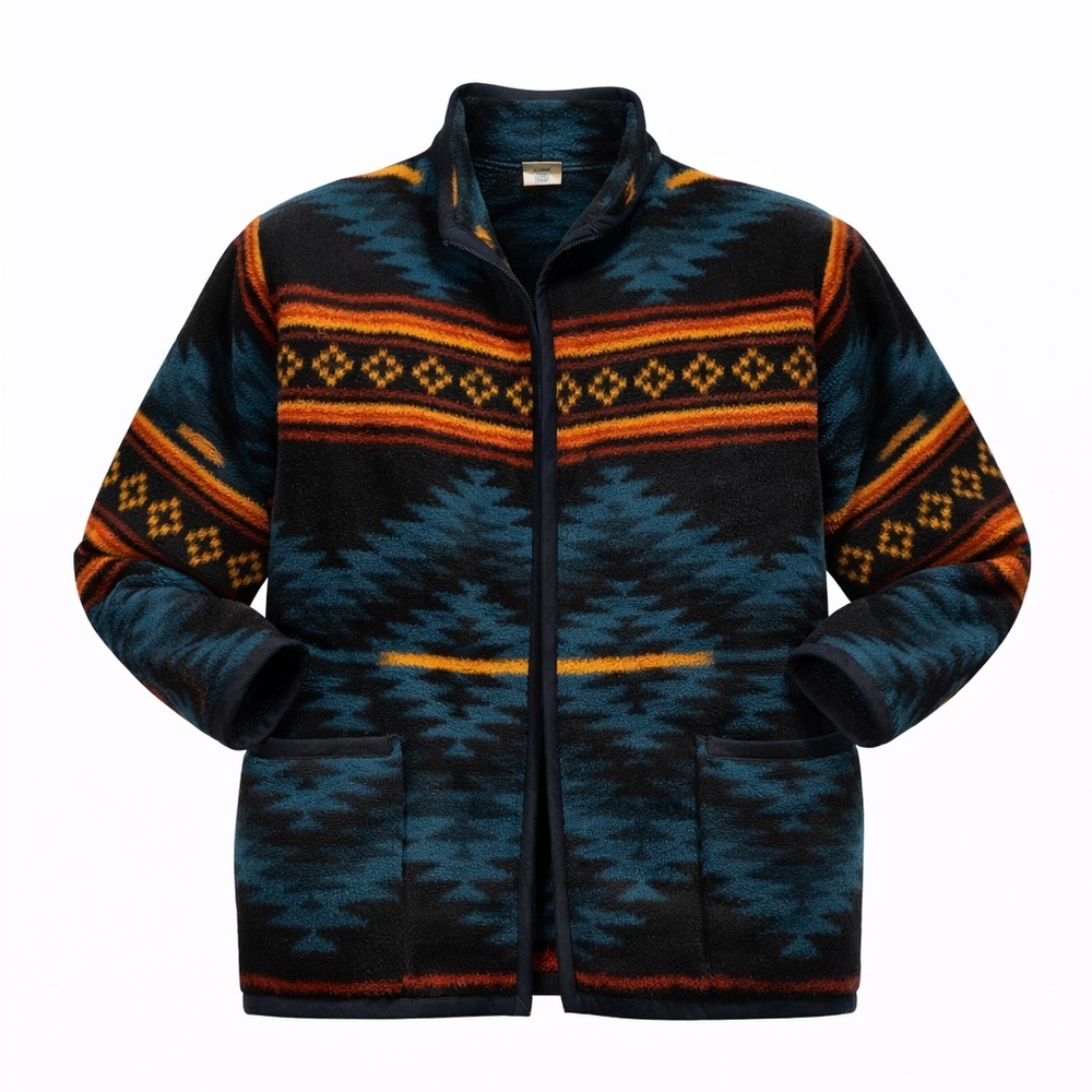 Vintage 80s Yumaland Women’s Aztec Fleece with Shoulder Pads Belt Sz L